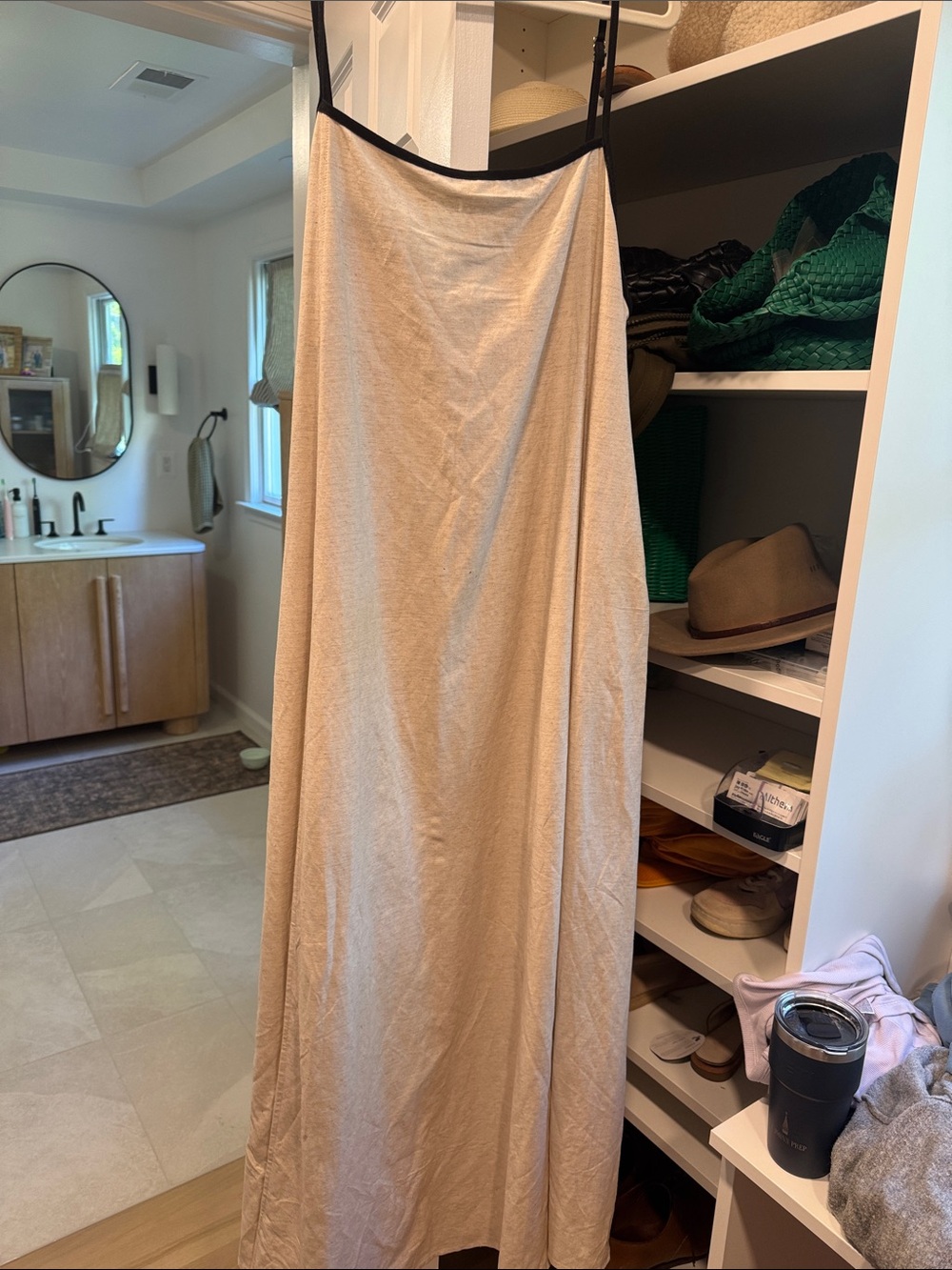 Amazon Beige Maxi Slip Dress with Black Trim